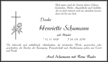 Traueranzeige von Henriette Schumann von Neue Presse Coburg