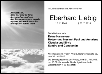 Traueranzeige von Eberhard Liebig von Neue Presse Coburg