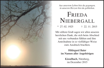 Traueranzeige von Frieda Niebergall von Südthüringer Presse