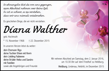 Traueranzeige von Diana Walther von Südthüringer Presse