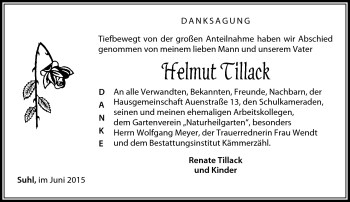 Traueranzeige von Helmut Tillack von Südthüringer Presse