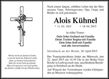 Traueranzeige von Alois Kühnel von Neue Presse Coburg