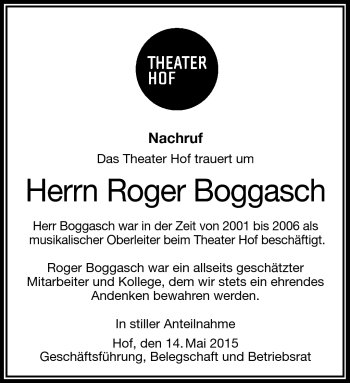 Traueranzeige von Boggasch Roger von Frankenpost
