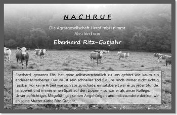 Traueranzeige von Eberhard Ritz-Gutjahr von Südthüringer Presse