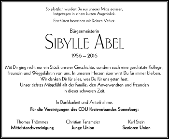 Traueranzeige von Sibylle Abel von Südthüringer Presse