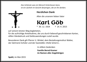 Traueranzeige von Karl Göb von Südthüringer Presse