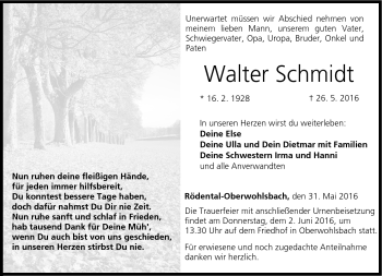 Traueranzeige von Walter Schmidt von Neue Presse Coburg