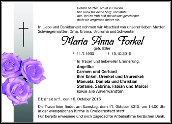 Traueranzeige von Maria Anna Forkel von Neue Presse Coburg