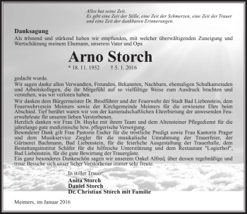 Traueranzeige von Armin Storch von Südthüringer Presse