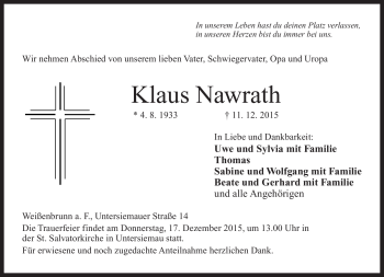Traueranzeige von Klaus Nawrath von Neue Presse Coburg