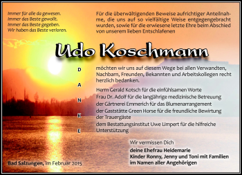 Traueranzeige von Udo Koschmann von Südthüringer Presse