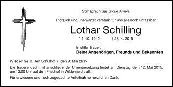 Traueranzeige von Lothar Schilling von Neue Presse Coburg