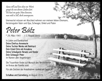 Traueranzeige von peter Bätz von Südthüringer Presse