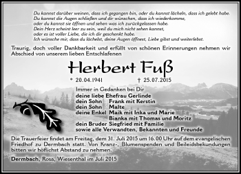 Traueranzeige von herbert Fuß von Südthüringer Presse