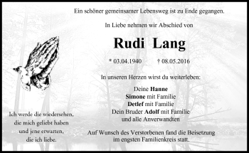 Traueranzeige von Rudi Lang von Neue Presse Coburg