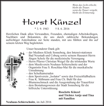 Traueranzeige von Horst Künzel von Südthüringer Presse