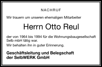 Traueranzeige von Otto Reul von Frankenpost