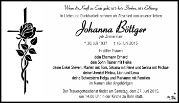 Traueranzeige von Johanna Böttger von Südthüringer Presse