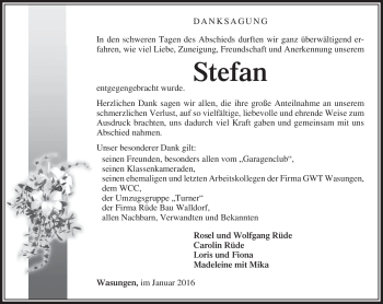 Traueranzeige von Stefan Rüde von Südthüringer Presse