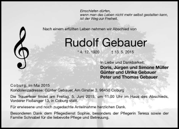 Traueranzeige von Rudolf Gebauer von Neue Presse Coburg