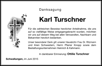 Traueranzeige von Karl Turschner von Südthüringer Presse
