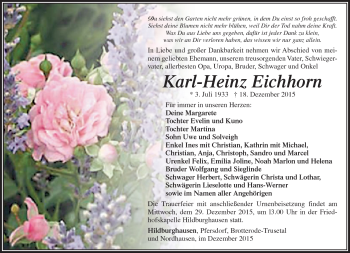 Traueranzeige von Karl-Heinz Eichhorn von Südthüringer Presse