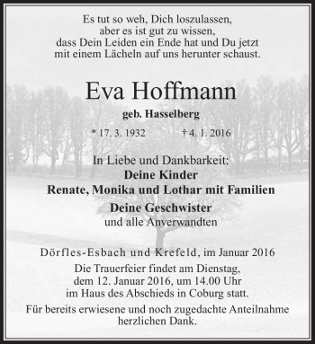 Traueranzeige von Eva Hoffmann von Neue Presse Coburg