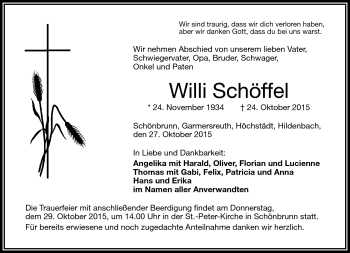 Traueranzeige von Willi Schöffel von Frankenpost