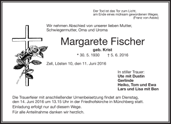 Traueranzeige von Margarete Fischer von Frankenpost