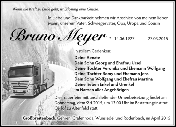 Traueranzeige von Bruno Meyer von Südthüringer Presse