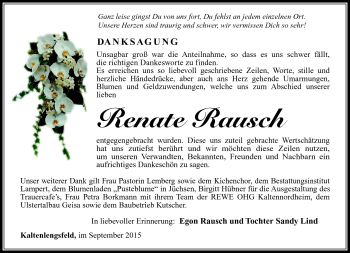 Traueranzeige von Renate Rausch von Südthüringer Presse