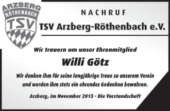 Traueranzeige von Willi Götz von Frankenpost