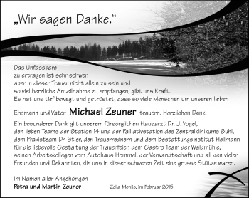 Traueranzeige von Michael Zeuner von Südthüringer Presse