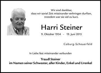 Traueranzeige von Harri Steiner von Neue Presse Coburg