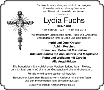 Traueranzeige von Lydia Fuchs von Frankenpost