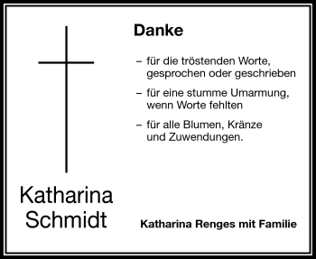 Traueranzeige von Katharina Schmidt von Frankenpost