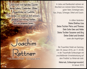 Traueranzeige von Jochim Rettner von Südthüringer Presse