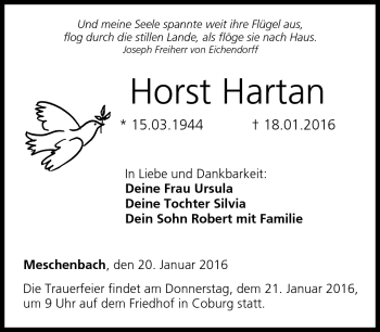 Traueranzeige von Horst Hartan von Neue Presse Coburg