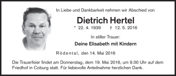Traueranzeige von Dietrich Hertel von Neue Presse Coburg