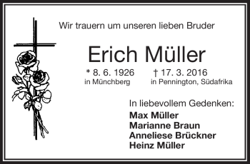 Traueranzeige von Erich Müller von Frankenpost