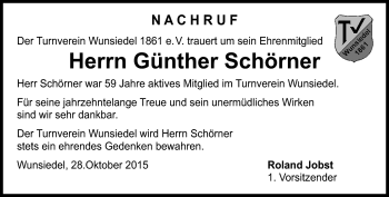 Traueranzeige von Günther Schörner von Frankenpost