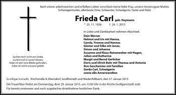 Traueranzeige von Frieda Carl von Neue Presse Coburg