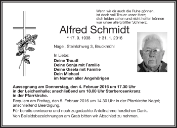 Traueranzeige von Alfred Schmidt von Frankenpost