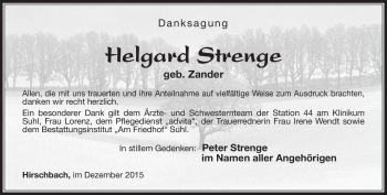 Traueranzeige von Helgard Strenge von Südthüringer Presse