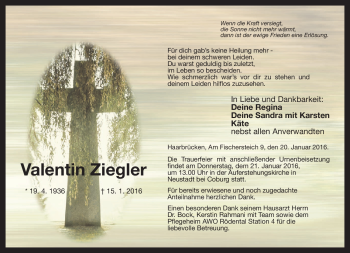 Traueranzeige von Valentin Ziegler von Neue Presse Coburg