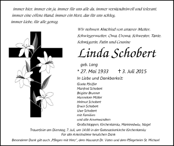 Traueranzeige von Linda Schobert von Frankenpost