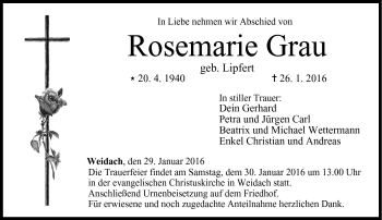 Traueranzeige von Rosemarie Grau von Neue Presse Coburg