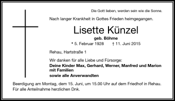 Traueranzeige von Lisette Künzel von Frankenpost