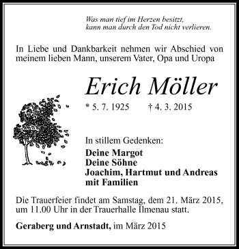 Traueranzeige von Erich Möller von Südthüringer Presse