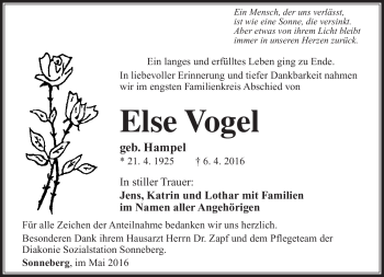 Traueranzeige von Else Vogel von Südthüringer Presse